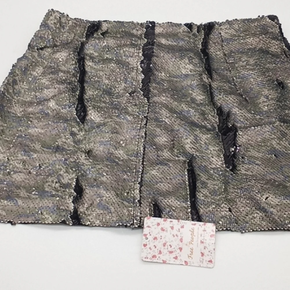 Free People Skinny Reversible Sequin Mini Skirt Camouflage Black